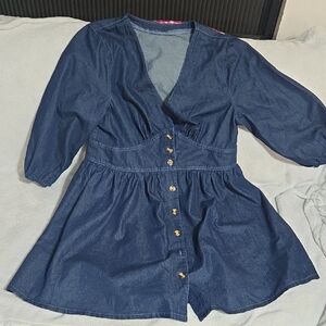 SHEIN Dark Blue Denim Button-Front Dress